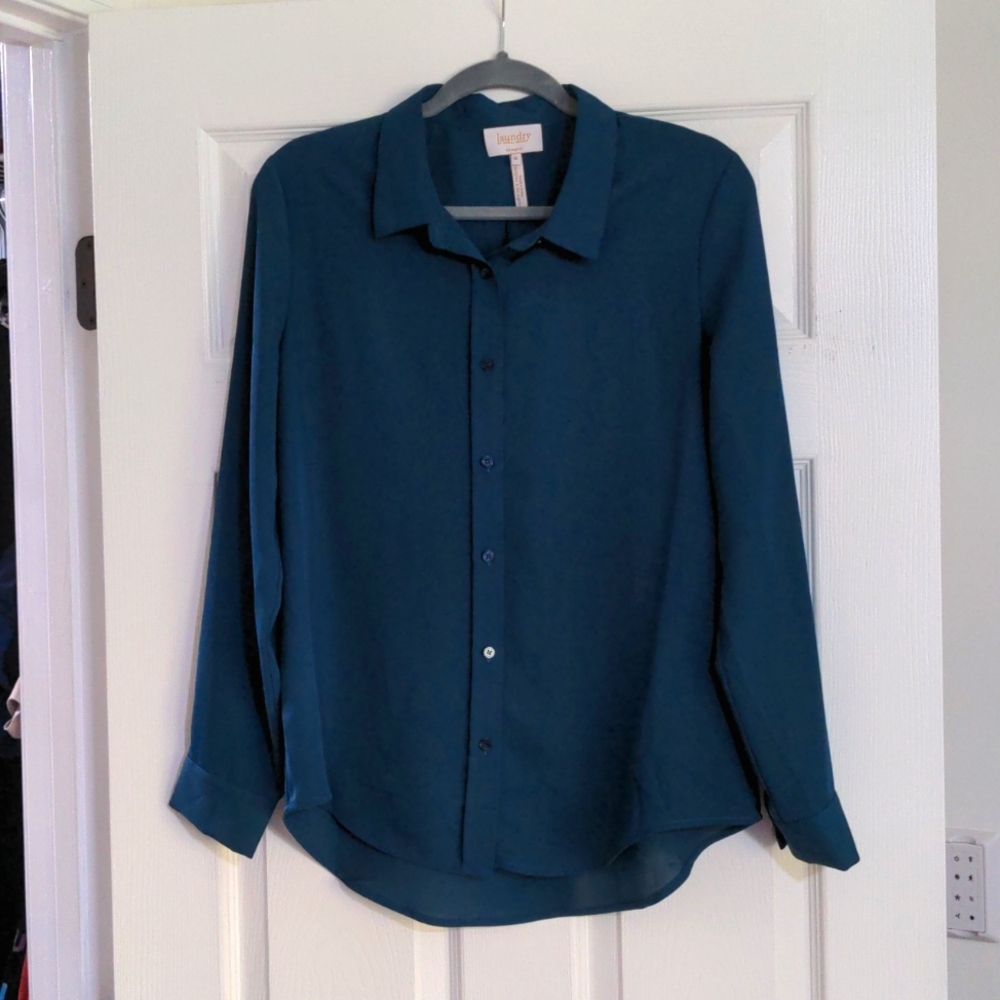 Laundry by Shelli Segal Teal Long Sleeve Blouse, Size Medium